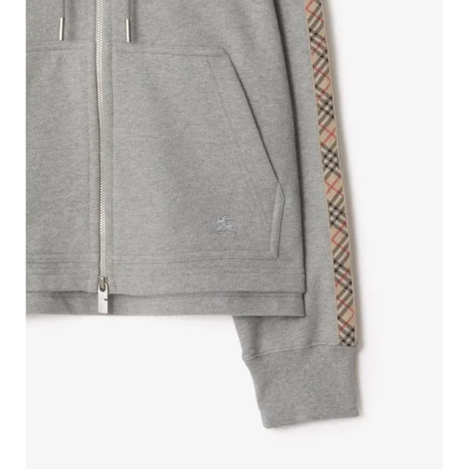 Check Trim Cotton Zip Hoodie