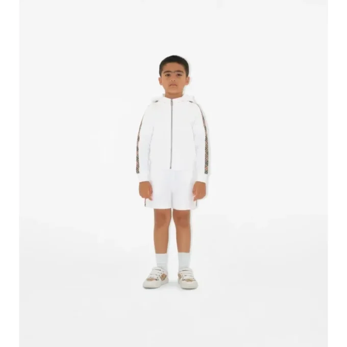 Check Trim Cotton Zip Hoodie