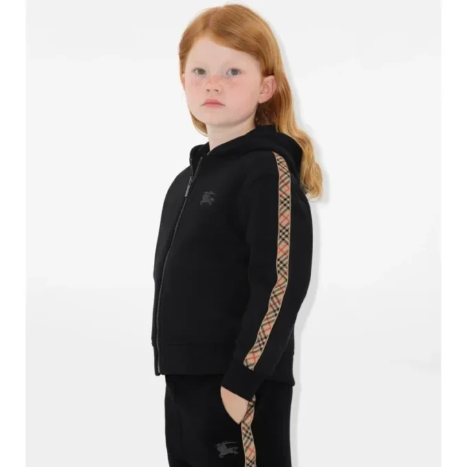 Check Trim Cotton Zip Hoodie