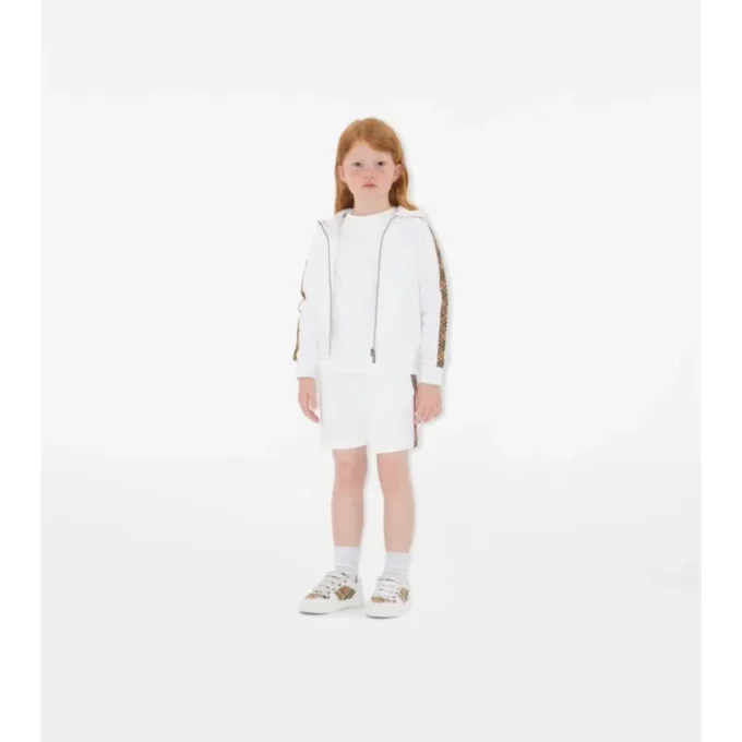 Check Trim Cotton Zip Hoodie