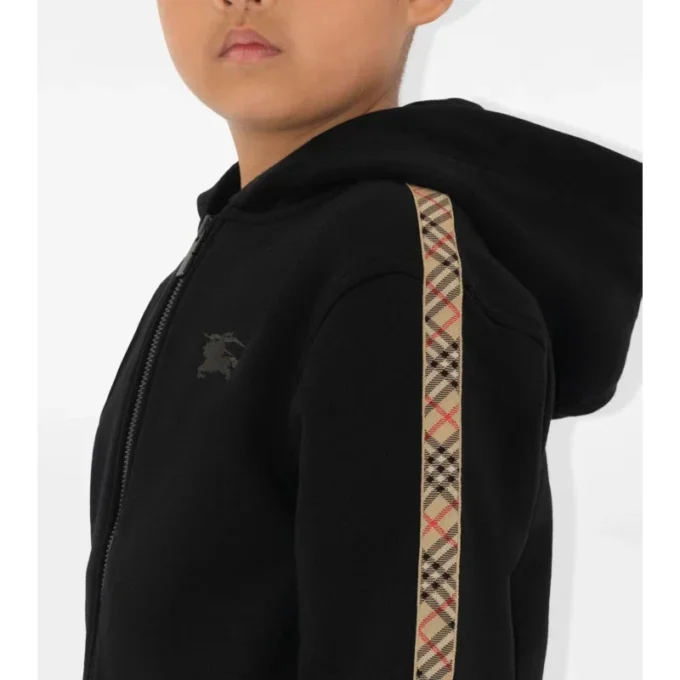 Check Trim Cotton Zip Hoodie