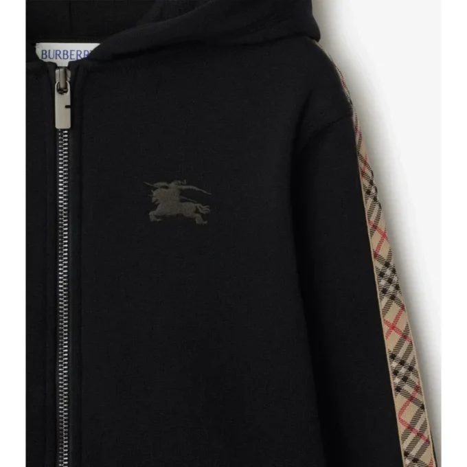 Check Trim Cotton Zip Hoodie