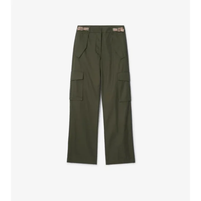 Check Trim Gabardine Cargo Trousers