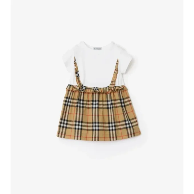Check Trim Stretch Cotton Dress