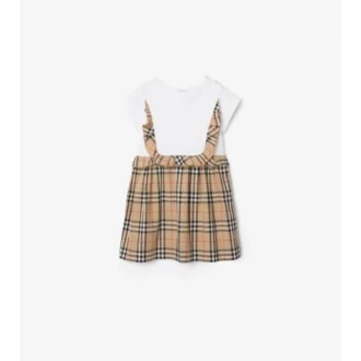 Check Trim Stretch Cotton Dress