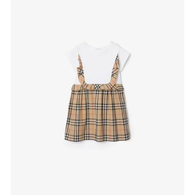 Check Trim Stretch Cotton Dress