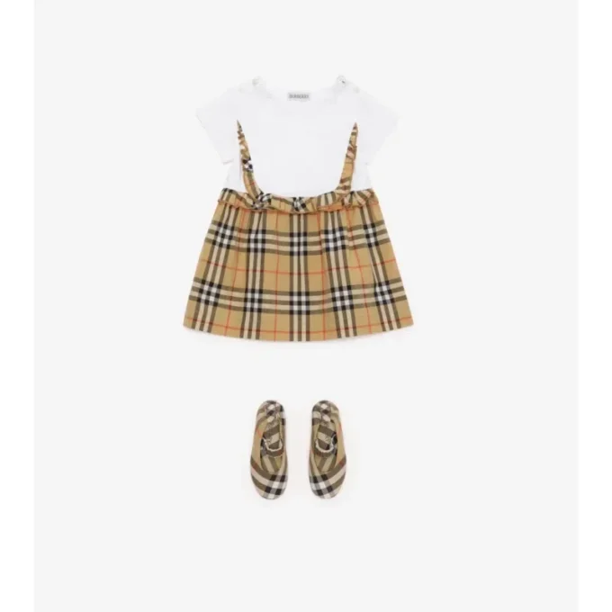 Check Trim Stretch Cotton Dress