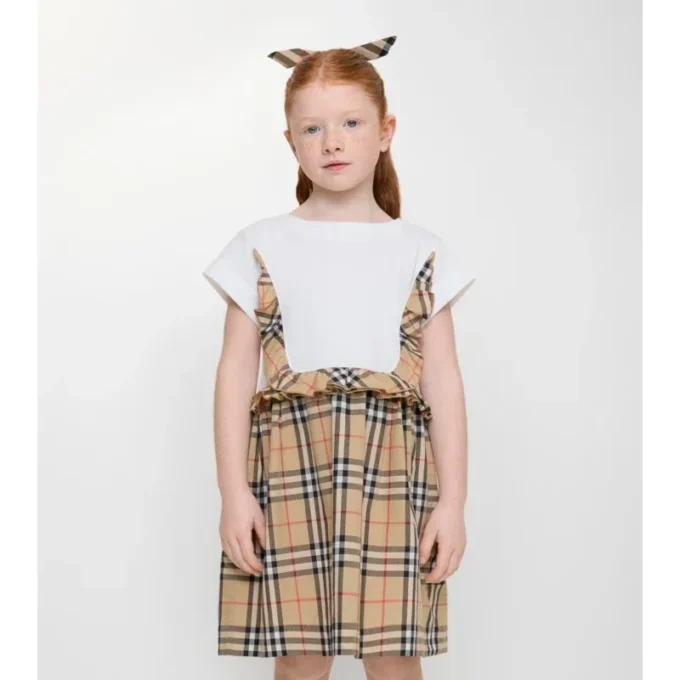 Check Trim Stretch Cotton Dress