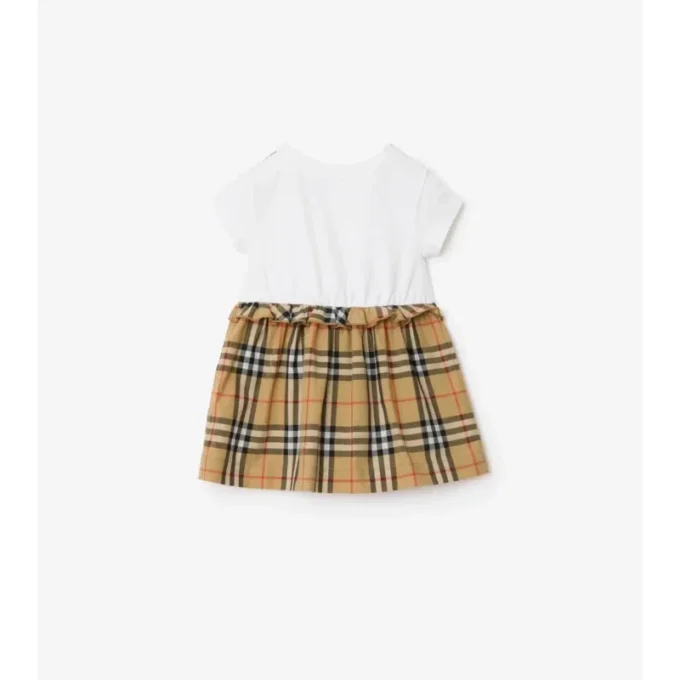 Check Trim Stretch Cotton Dress