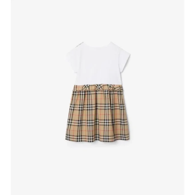 Check Trim Stretch Cotton Dress