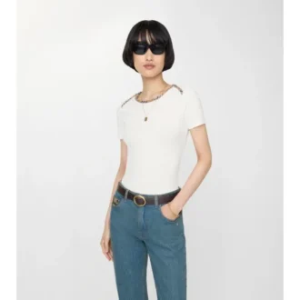 Check Trim Stretch Cotton T-Shirt