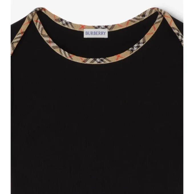 Check Trim Stretch Cotton T-Shirt