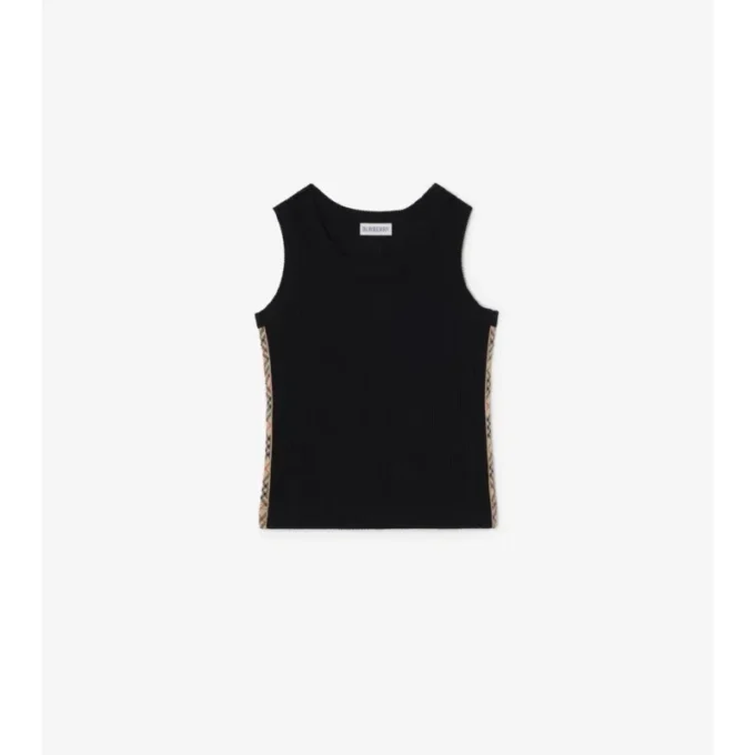 Check Trim Stretch Cotton Vest
