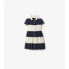 Check Trim Striped Cotton Shirt Dress
