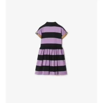 Check Trim Striped Cotton Shirt Dress