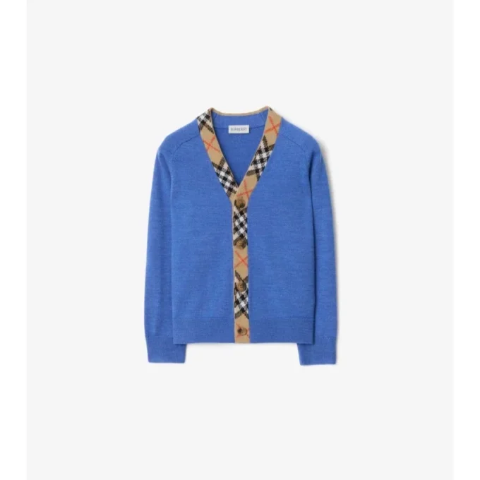 Check Trim Wool Cardigan