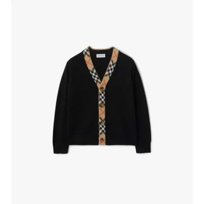 Check Trim Wool Cardigan
