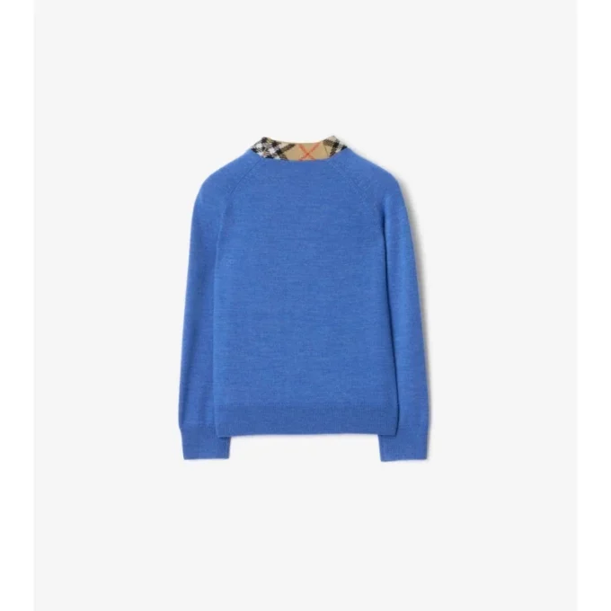 Check Trim Wool Cardigan
