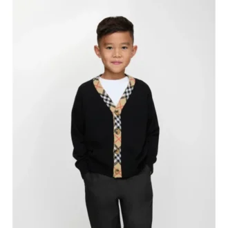 Check Trim Wool Cardigan
