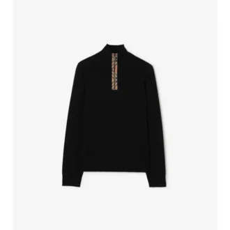 Check Trim Wool Half-Zip Sweater