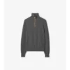 Check Trim Wool Half-Zip Sweater