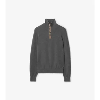Check Trim Wool Half-Zip Sweater