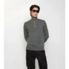 Check Trim Wool Half-Zip Sweater