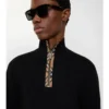 Check Trim Wool Half-Zip Sweater