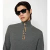 Check Trim Wool Half-Zip Sweater