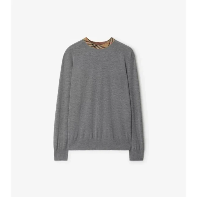 Check Trim Wool Sweater