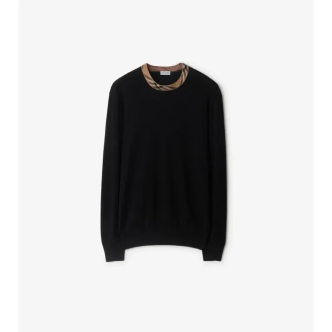 Check Trim Wool Sweater