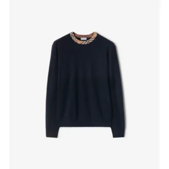 Check Trim Wool Sweater