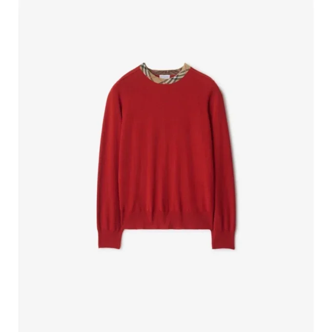 Check Trim Wool Sweater