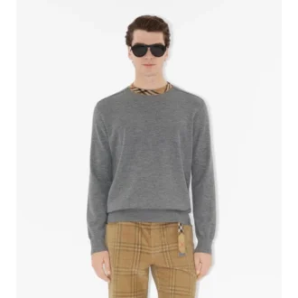 Check Trim Wool Sweater