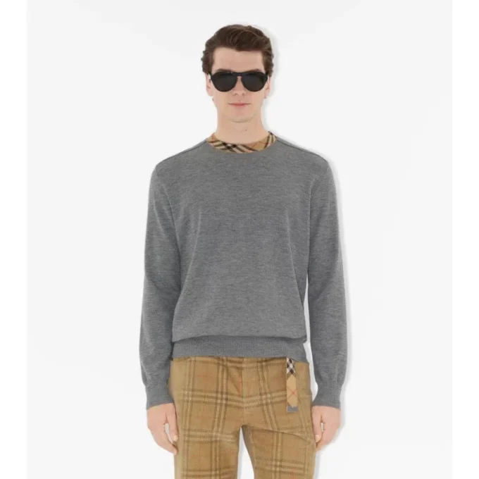 Check Trim Wool Sweater