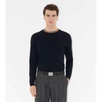 Check Trim Wool Sweater