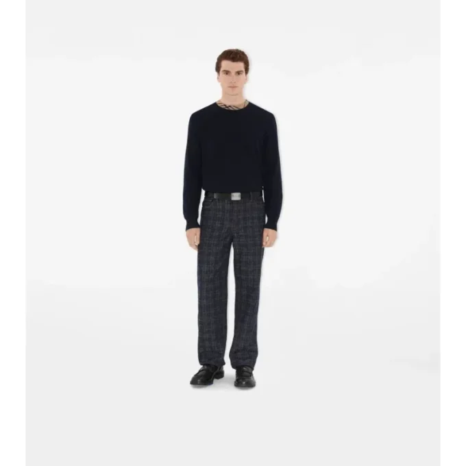 Check Trim Wool Sweater