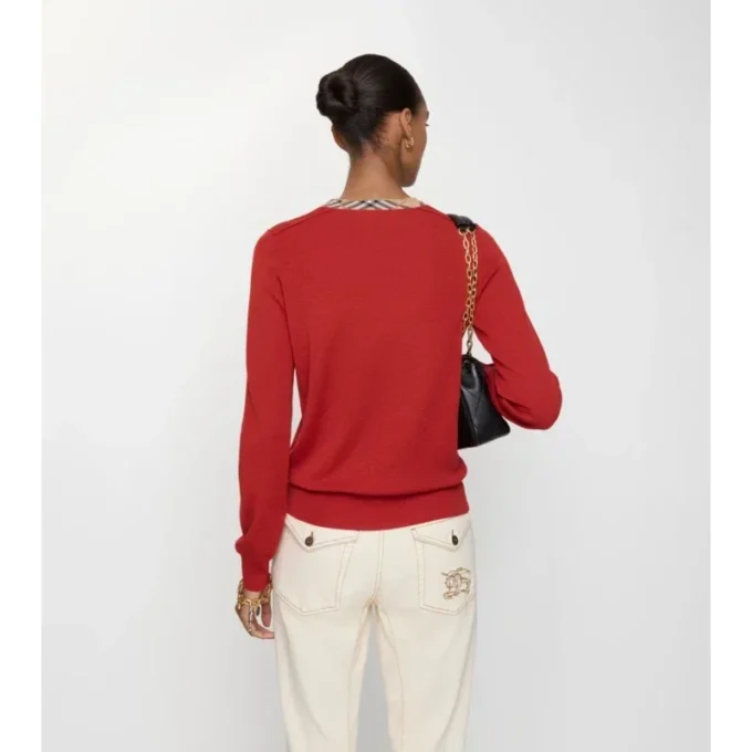 Check Trim Wool Sweater