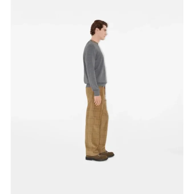 Check Trim Wool Sweater