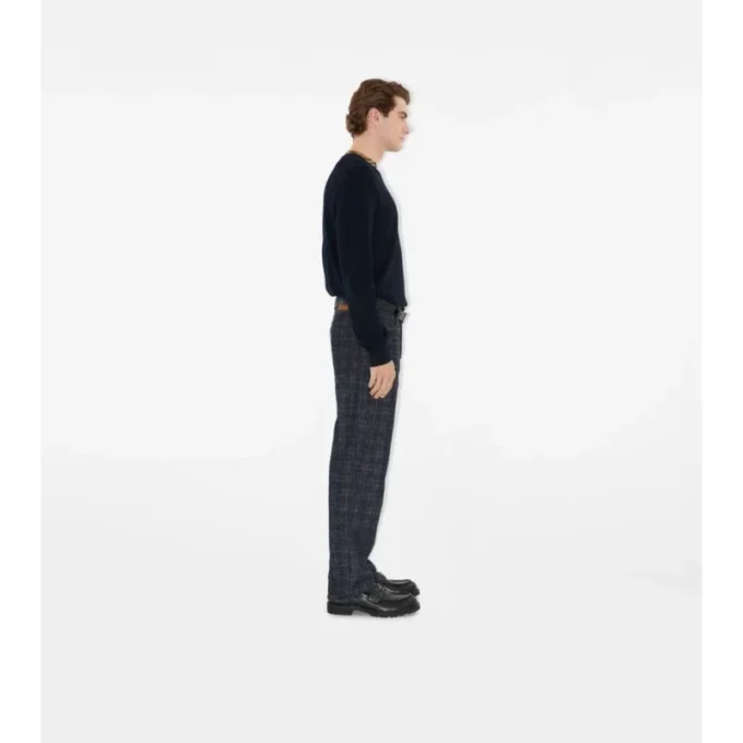 Check Trim Wool Sweater