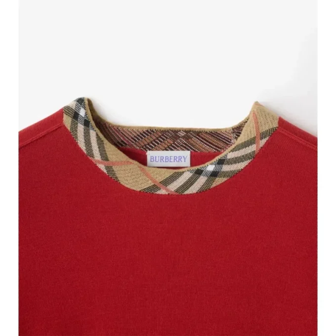 Check Trim Wool Sweater