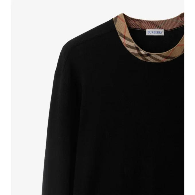 Check Trim Wool Sweater