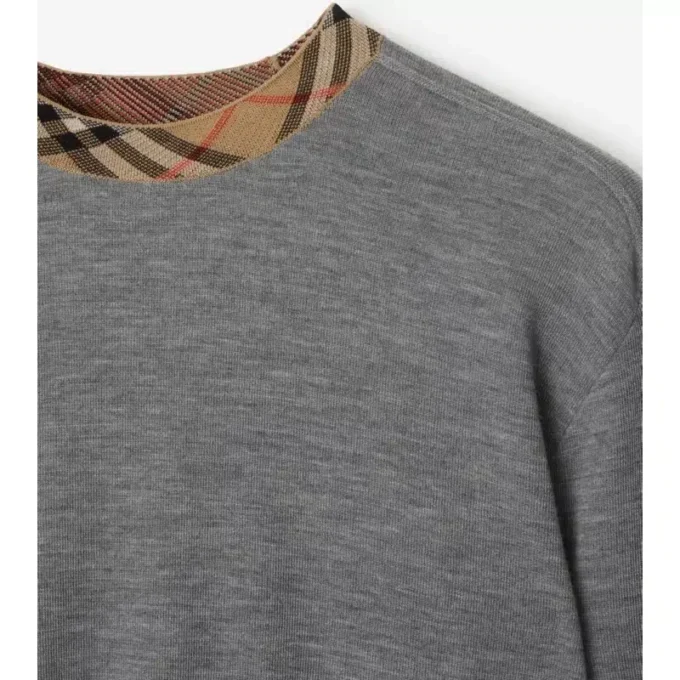 Check Trim Wool Sweater
