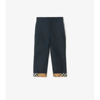 Check Turn-Up Cotton Trousers