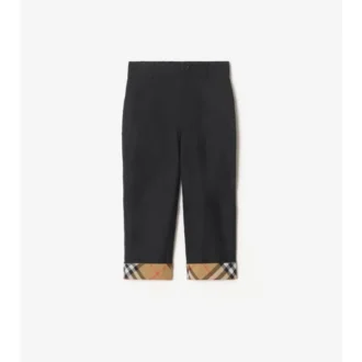 Check Turn-Up Cotton Trousers