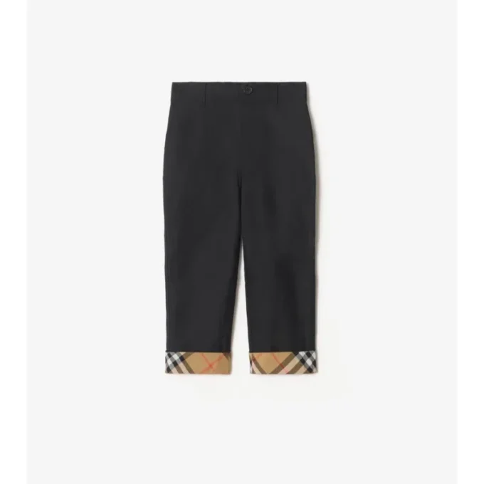 Check Turn-Up Cotton Trousers