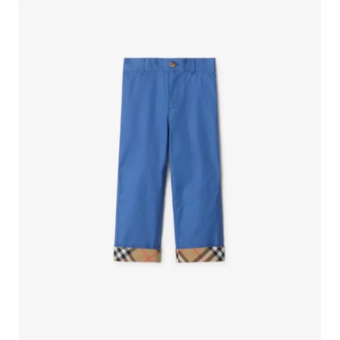 Check Turn-Up Cotton Trousers