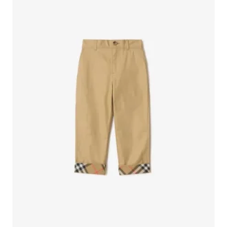 Check Turn-Up Cotton Trousers