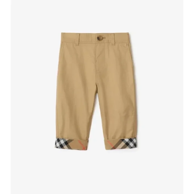 Check Turn-Up Cotton Trousers