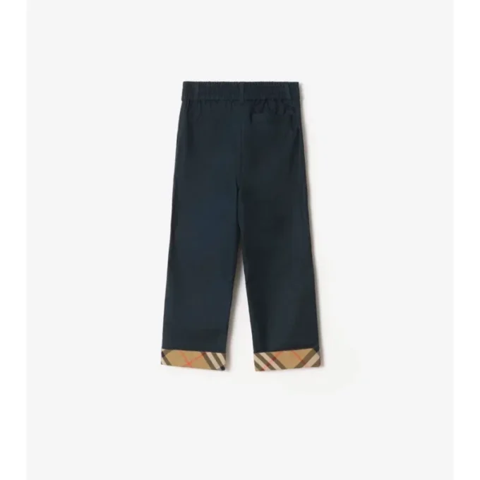 Check Turn-Up Cotton Trousers